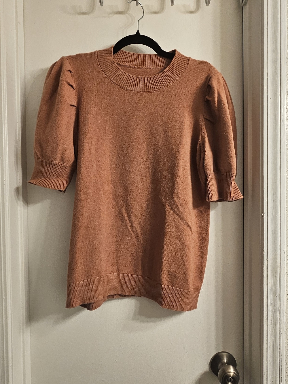 Women's Puff Sleeve Elbow Sleeve Swester - Light Brown XL